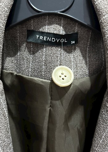 Düğmeli Gri Çizgili Kadın Blazer Ceket - Görsel 2