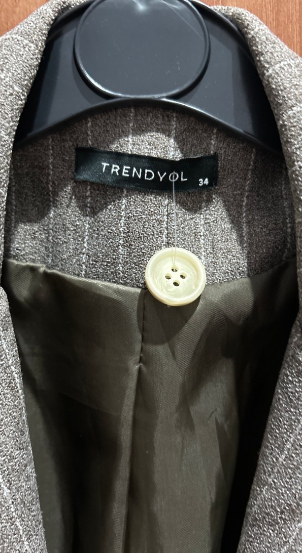 Düğmeli Gri Çizgili Kadın Blazer Ceket - Görsel 2