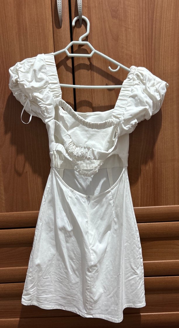 Beyaz Keten Midi Bohem Elbise - Görsel 2