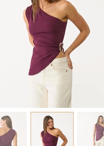 Stradivarius Bordo Tokalı Straplez Pamuk Bluz - Görsel 3