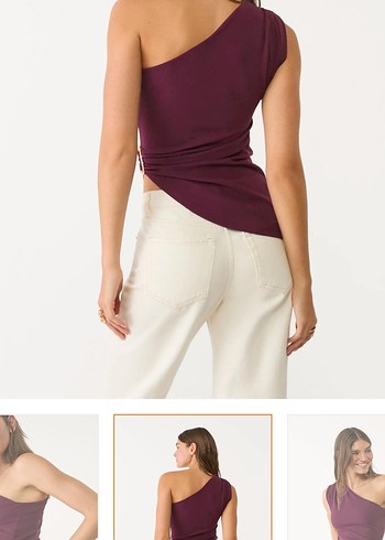 Stradivarius Bordo Tokalı Straplez Pamuk Bluz - Görsel 2