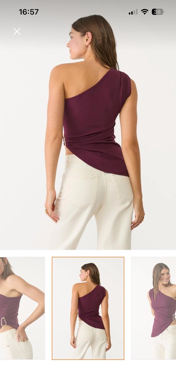 Stradivarius Bordo Tokalı Straplez Pamuk Bluz - Görsel 2