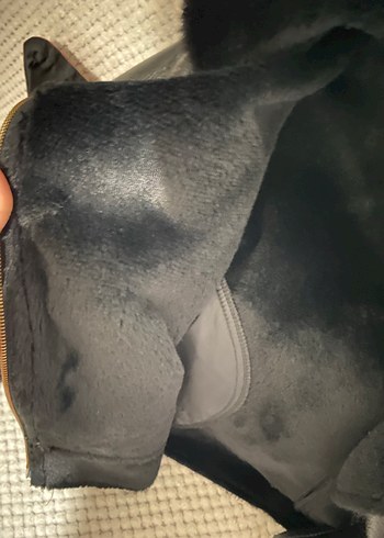 Kürk Detaylı Siyah Deri Kadın Biker Ceket - Görsel 3