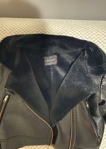 Kürk Detaylı Siyah Deri Kadın Biker Ceket - Görsel 2