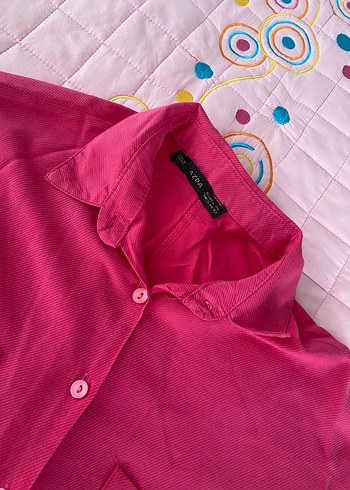 Düğmeli Pembe Kadın Gömlek - Görsel 3