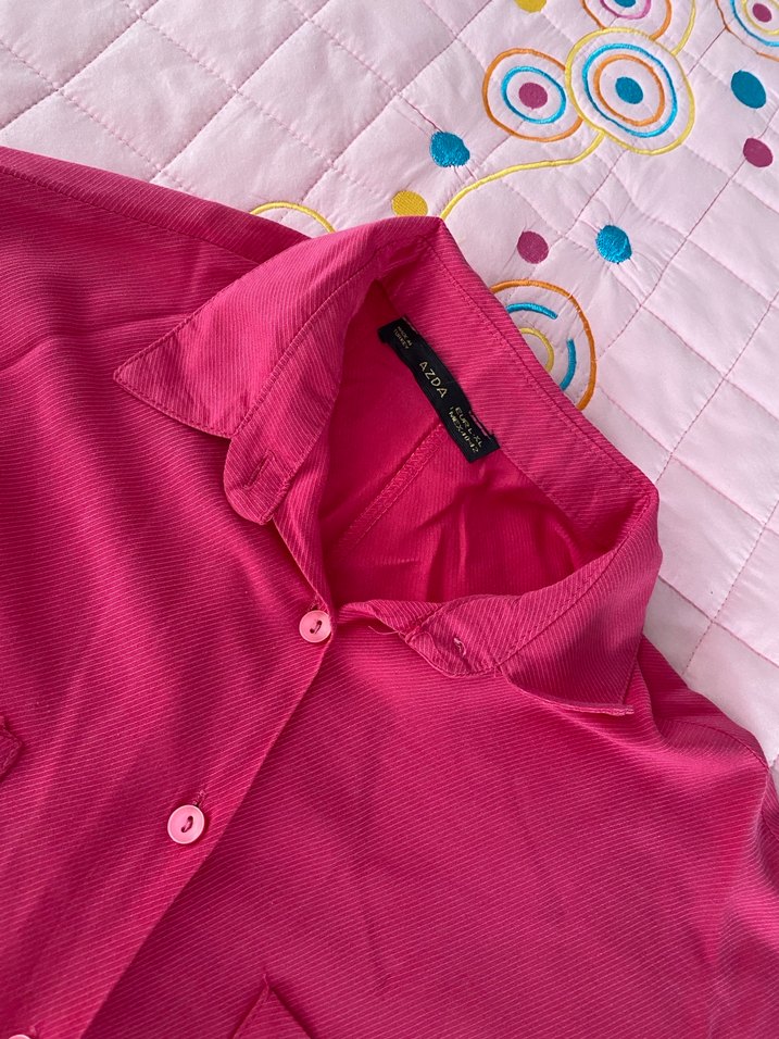 Düğmeli Pembe Kadın Gömlek - Görsel 3