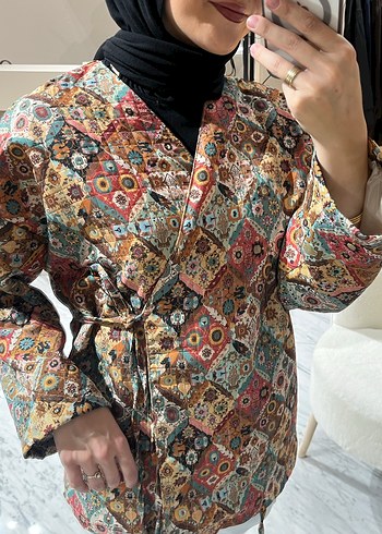 universal Beden Bohem Düğmeli Midi Kimono
