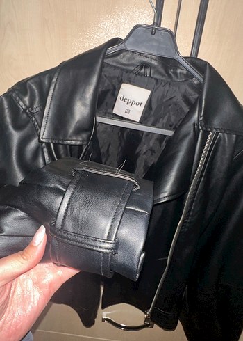 Kadın Siyah Deri oversize Ceket - Görsel 4