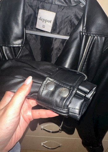 Kadın Siyah Deri oversize Ceket - Görsel 3