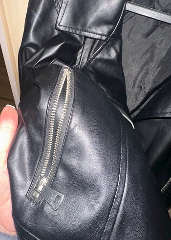 Kadın Siyah Deri oversize Ceket - Görsel 2