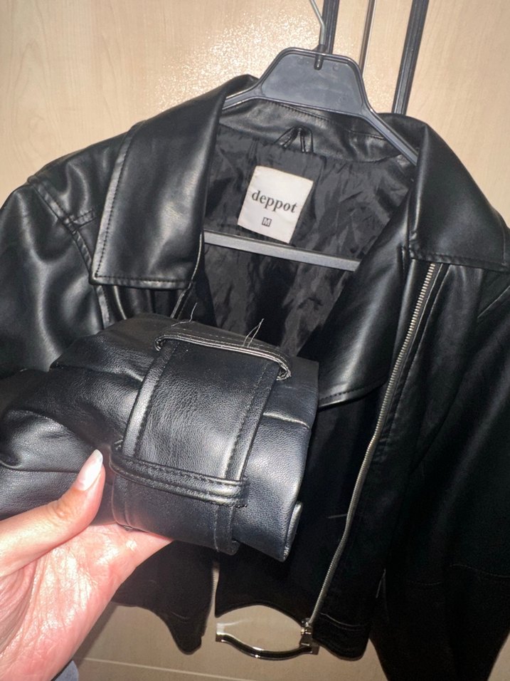 Kadın Siyah Deri oversize Ceket - Görsel 4