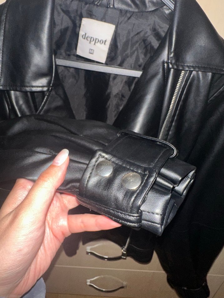 Kadın Siyah Deri oversize Ceket - Görsel 3