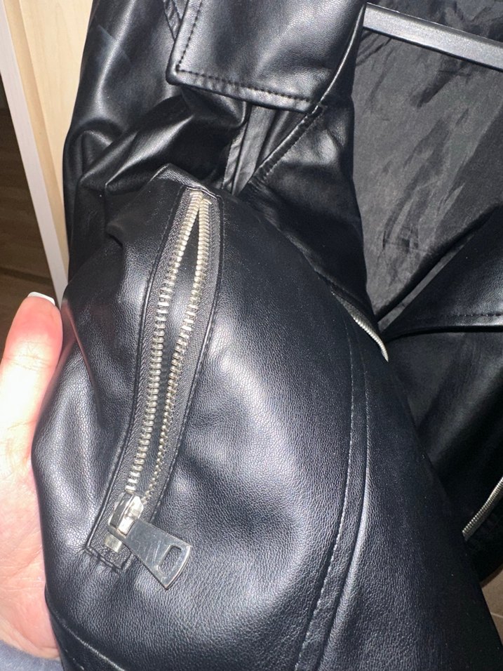 Kadın Siyah Deri oversize Ceket - Görsel 2