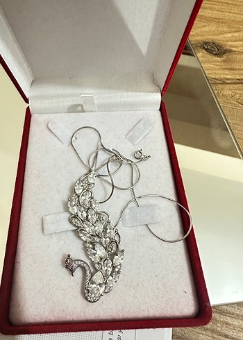 925 Gümüş Taşlı Kuğulu Kadın Kolye - Görsel 3