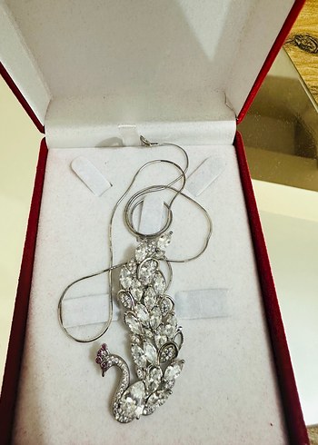 925 Gümüş Taşlı Kuğulu Kadın Kolye - Görsel 2