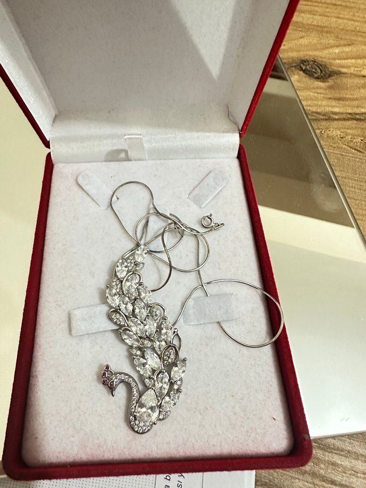 925 Gümüş Taşlı Kuğulu Kadın Kolye - Görsel 3