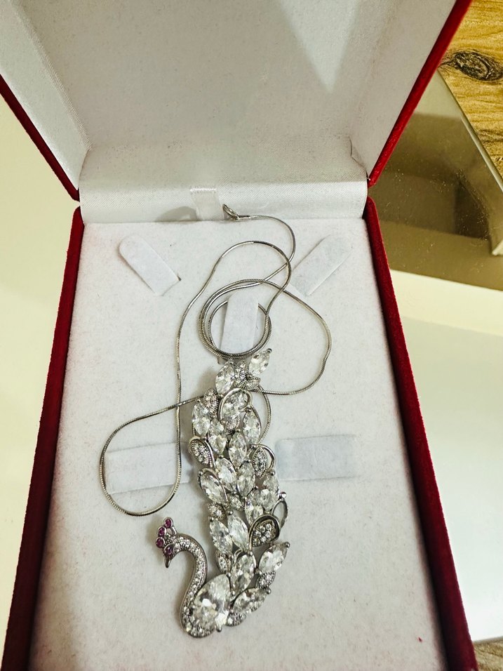 925 Gümüş Taşlı Kuğulu Kadın Kolye - Görsel 2