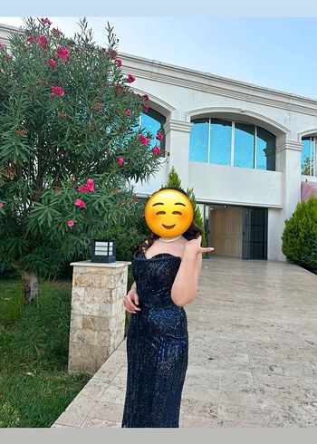 Lacivert abiye straplez elbise - Görsel 2