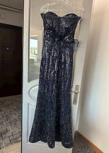 Lacivert abiye straplez elbise - Görsel 4