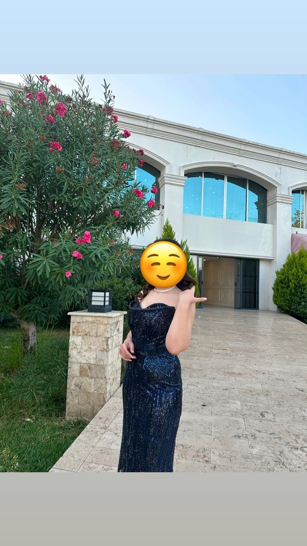 Lacivert abiye straplez elbise - Görsel 2