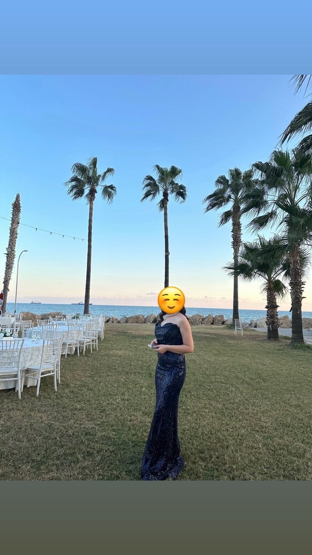 Lacivert abiye straplez elbise - Görsel 3