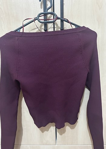 Bordo Uzun Kollu Fitilli Triko Kazak - Görsel 3