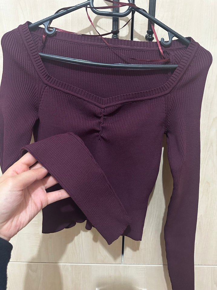 Bordo Uzun Kollu Fitilli Triko Kazak - Görsel 2