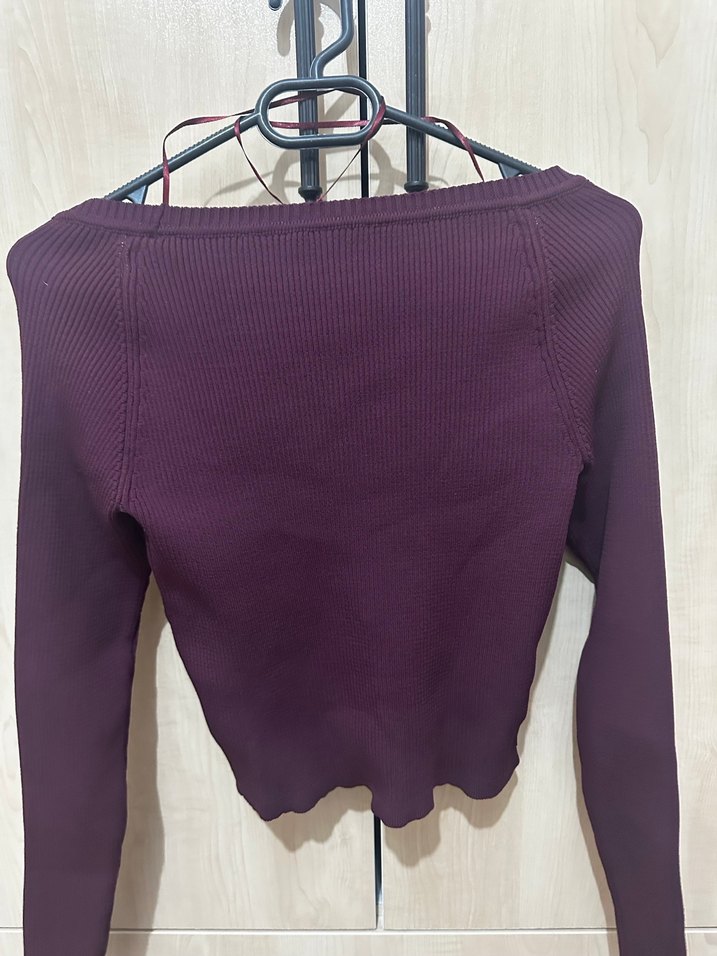 Bordo Uzun Kollu Fitilli Triko Kazak - Görsel 3