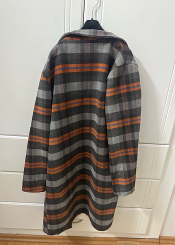 Gri Ekose Düğmeli Midi Kadın Kaban - Görsel 2