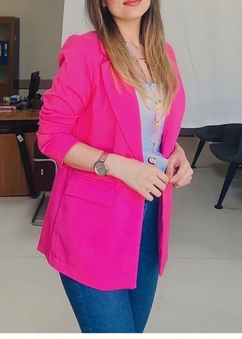 Pembe Düğmeli Kadın Blazer Ceket - Görsel 2