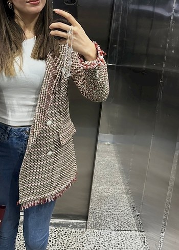 Kadın Gri Desenli Midi Blazer - Görsel 6