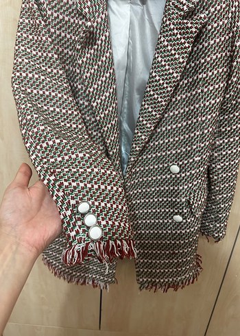 Kadın Gri Desenli Midi Blazer - Görsel 4