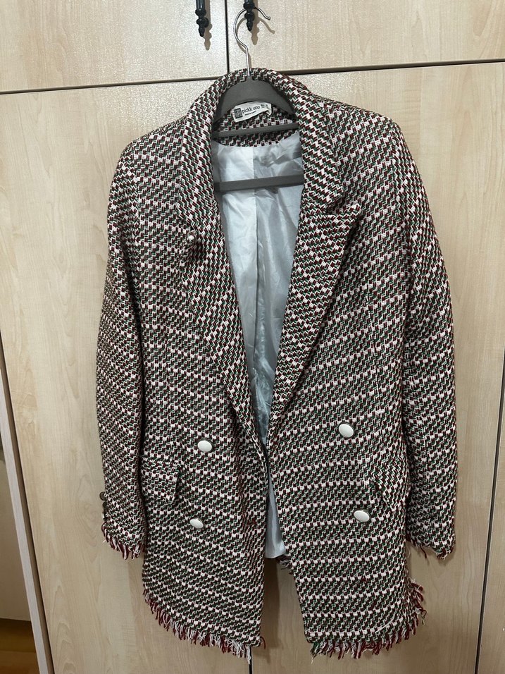 Kadın Gri Desenli Midi Blazer - Görsel 2