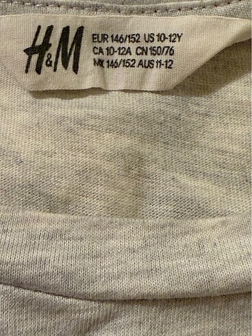 11-12 Yaş Beden gri Renk #H&M MARKA KIZ ÇOCUK TİŞÖRT