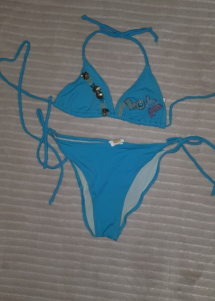 Kız çocuk bikini / 12- 13 yaş mavi / ip askılı - Görsel 2