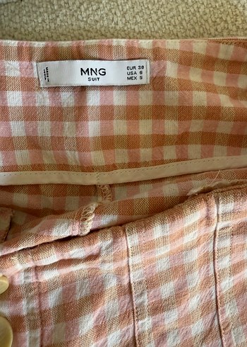 Mango Mango Düğmeli Pembe Kareli Mini Şort