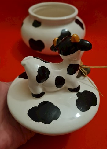 Siyah Beyaz Desenli İnek Figürlü Kavanoz - Görsel 4