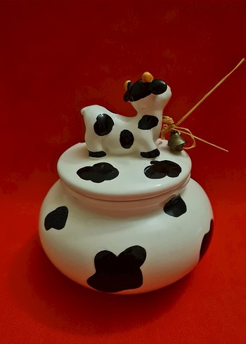 Siyah Beyaz Desenli İnek Figürlü Kavanoz - Görsel 2