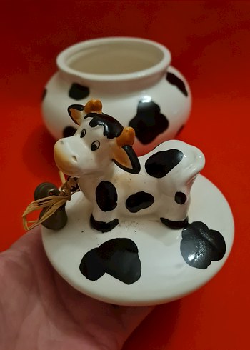 Siyah Beyaz Desenli İnek Figürlü Kavanoz - Görsel 3