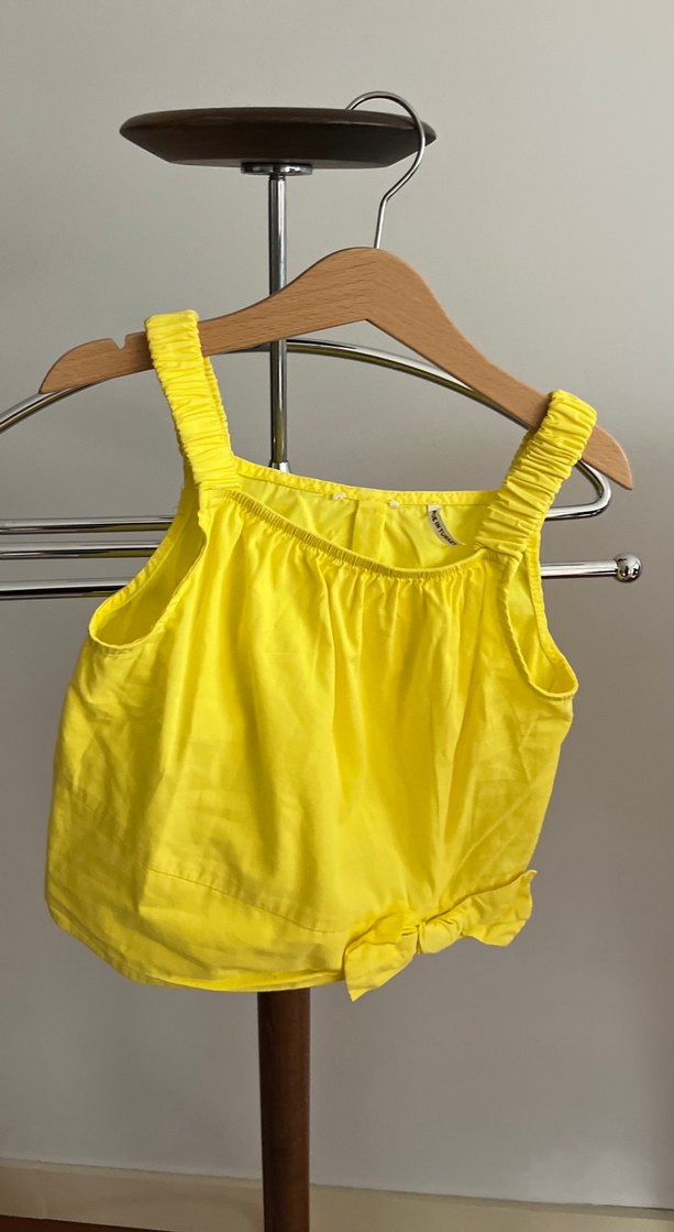 Kız Çocuk Sarı Keten Fırfırlı Bluz - Görsel 2