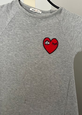 Kız Çocuk Gri Örme Kısa Kollu Tişört - Görsel 3