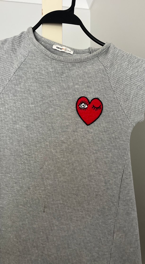 Kız Çocuk Gri Örme Kısa Kollu Tişört - Görsel 3