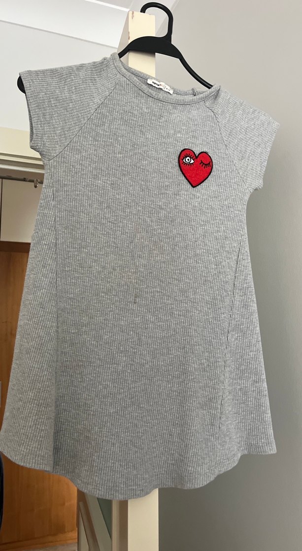 Kız Çocuk Gri Örme Kısa Kollu Tişört - Görsel 4