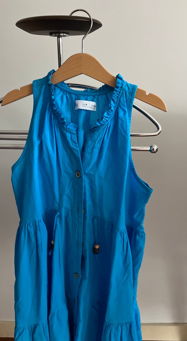 Mavi Kolsuz Midi Keten Elbise - Görsel 2