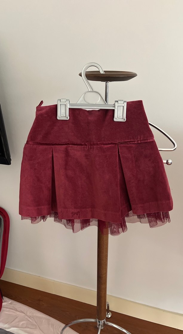 Bordo Süet Kız Çocuk Etek - Görsel 3