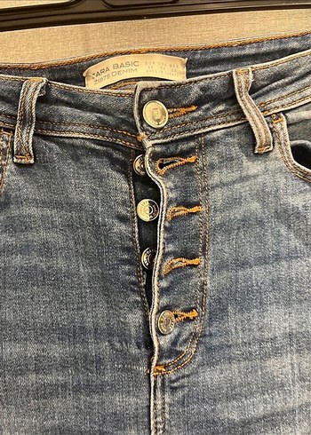 Düğmeli Mavi Kadın Denim Pantolon - Görsel 3