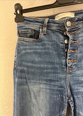 Düğmeli Mavi Kadın Denim Pantolon - Görsel 2