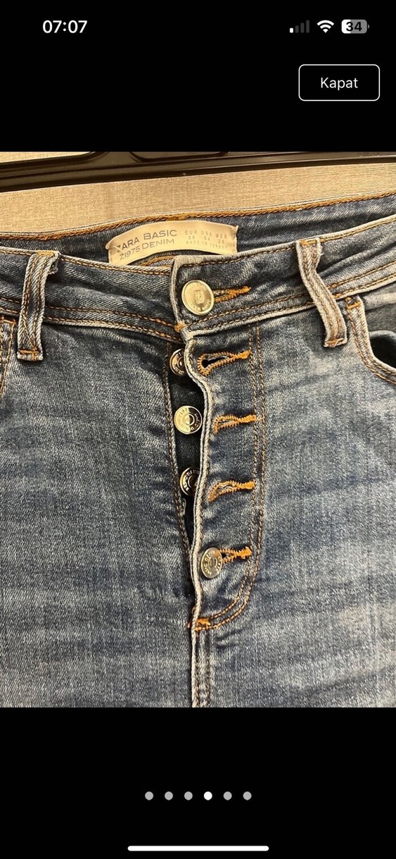 Düğmeli Mavi Kadın Denim Pantolon - Görsel 3