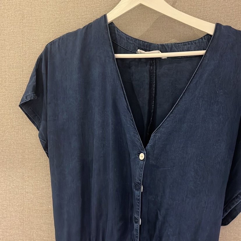 Düğmeli Lacivert Denim Kısa Tulum - Görsel 4