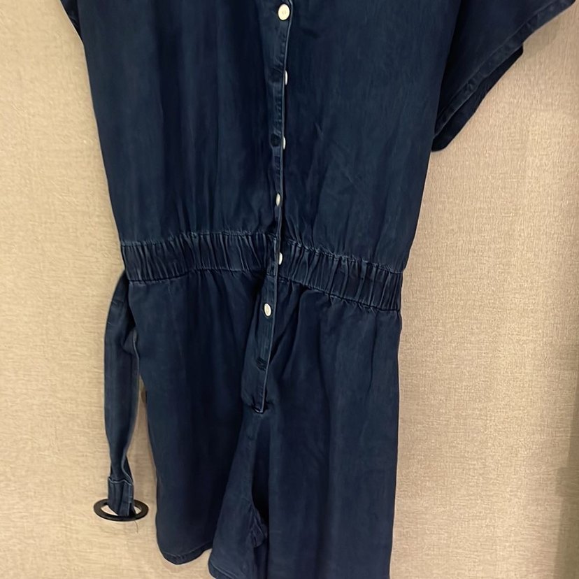 Düğmeli Lacivert Denim Kısa Tulum - Görsel 2